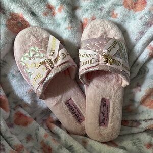 Juicy Couture Blush Quilted Slides with Gold Accents